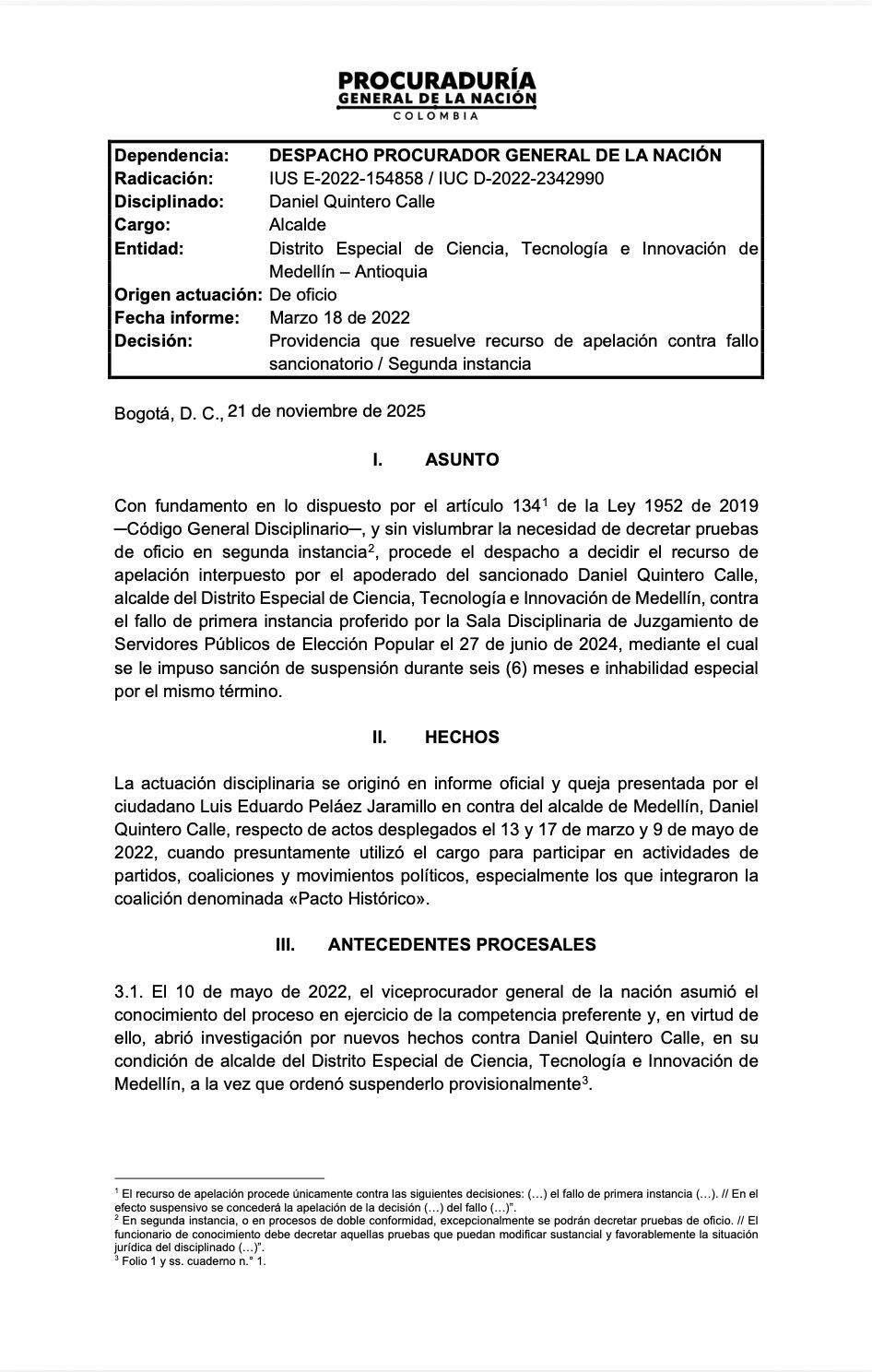 Daniel Quintero Doumento PROCURADOR GENERAL DE LA NACIÓN