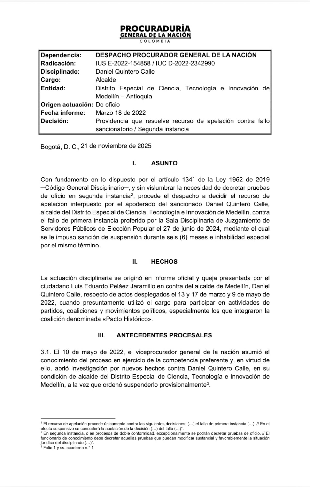 Daniel Quintero Doumento PROCURADOR GENERAL DE LA NACIÓN