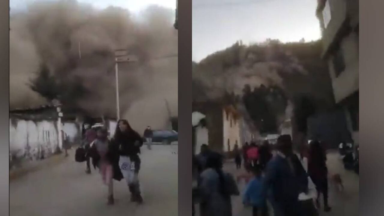 Impresionantes imágenes captan el momento en que decenas de habitantes huyen del deslizamiento de tierra en el cerro de la Cruz de Shallapa, en Perú.