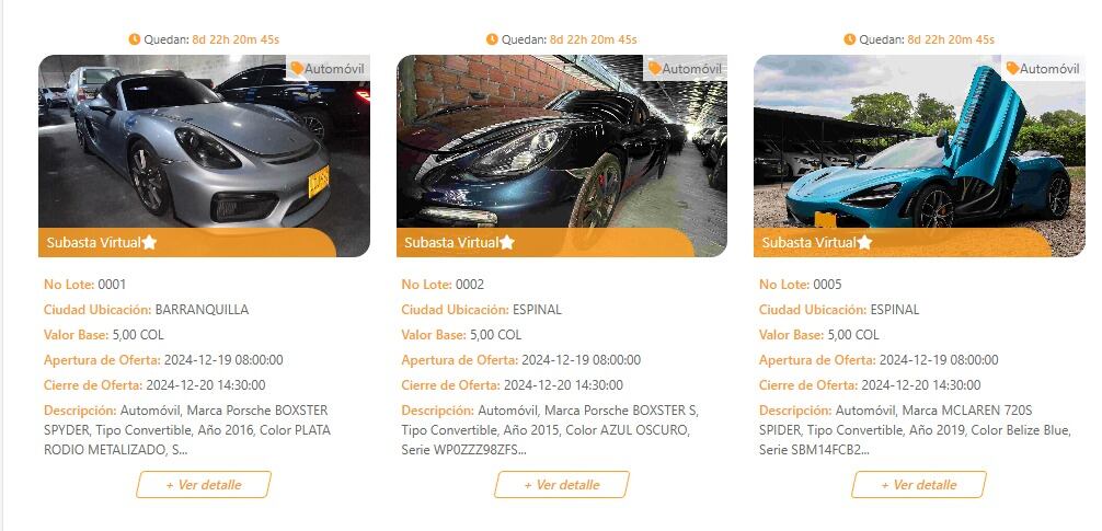 Esos son algunos de los carros subastados.