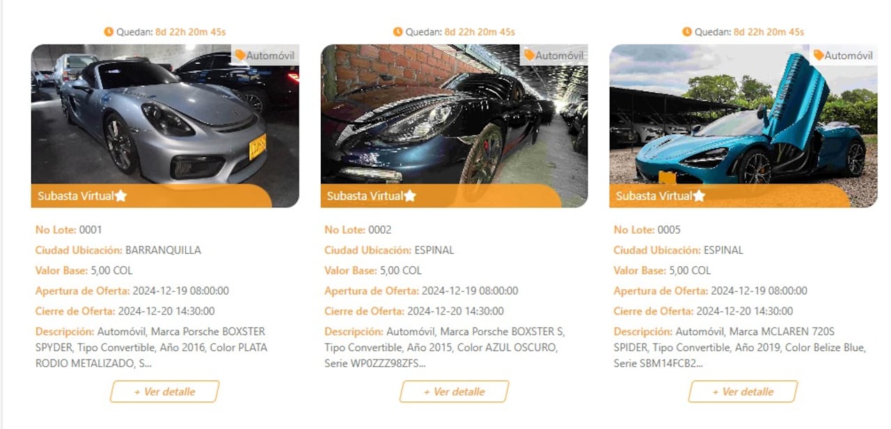 Esos son algunos de los carros subastados.
