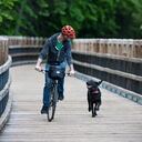Está montando una bicicleta urbana estilo crucero.