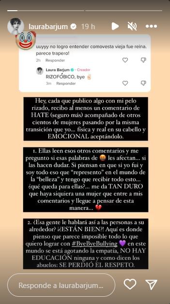 Respuesta de Laura Barjum en Instagram. Foto: Instagram @laurabarjum.