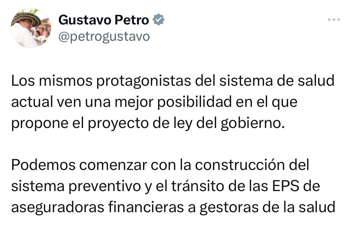 Mensaje presidente Gustavo Petro en su cuenta de X