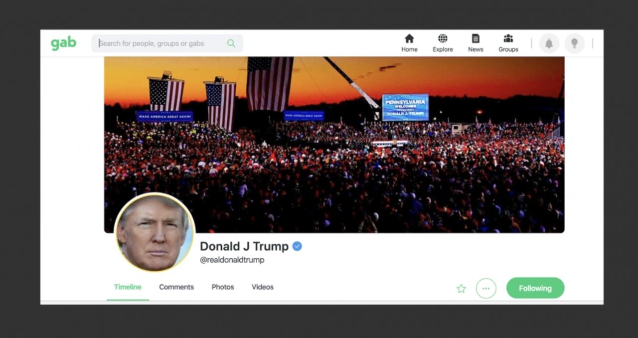 Perfil de Donald Trump, presidente de los Estados Unidos en Gab.