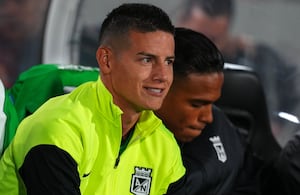 BOGOTA, COLOMBIA - SEPTEMBER 16: James Rodriguez of Atletico Nacional smiles before the Liga BetPlay II 2026 match between Internacional de Bogota and Atletico Nacional at Estadio El Campin on September 16, 2026 in Bogota, Colombia. (Photo by Andres Rot/Getty Images)