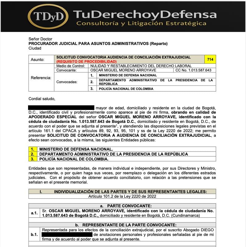 Este es el radicado de la conciliación radicada en la Procuraduría conocida por SEMANA.