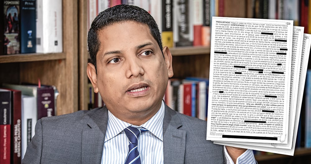   Vadith Gómez es profesor de derecho penal de la Universidad Libre y representa a las víctimas. A la derecha, declaración de Wilder Salazar, amigo de Javier Ordóñez y capturado el mismo día.