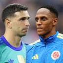 Dibu Martínez y Yerry Mina. Un duelo que se inició en 2021 en medio de la Copa América