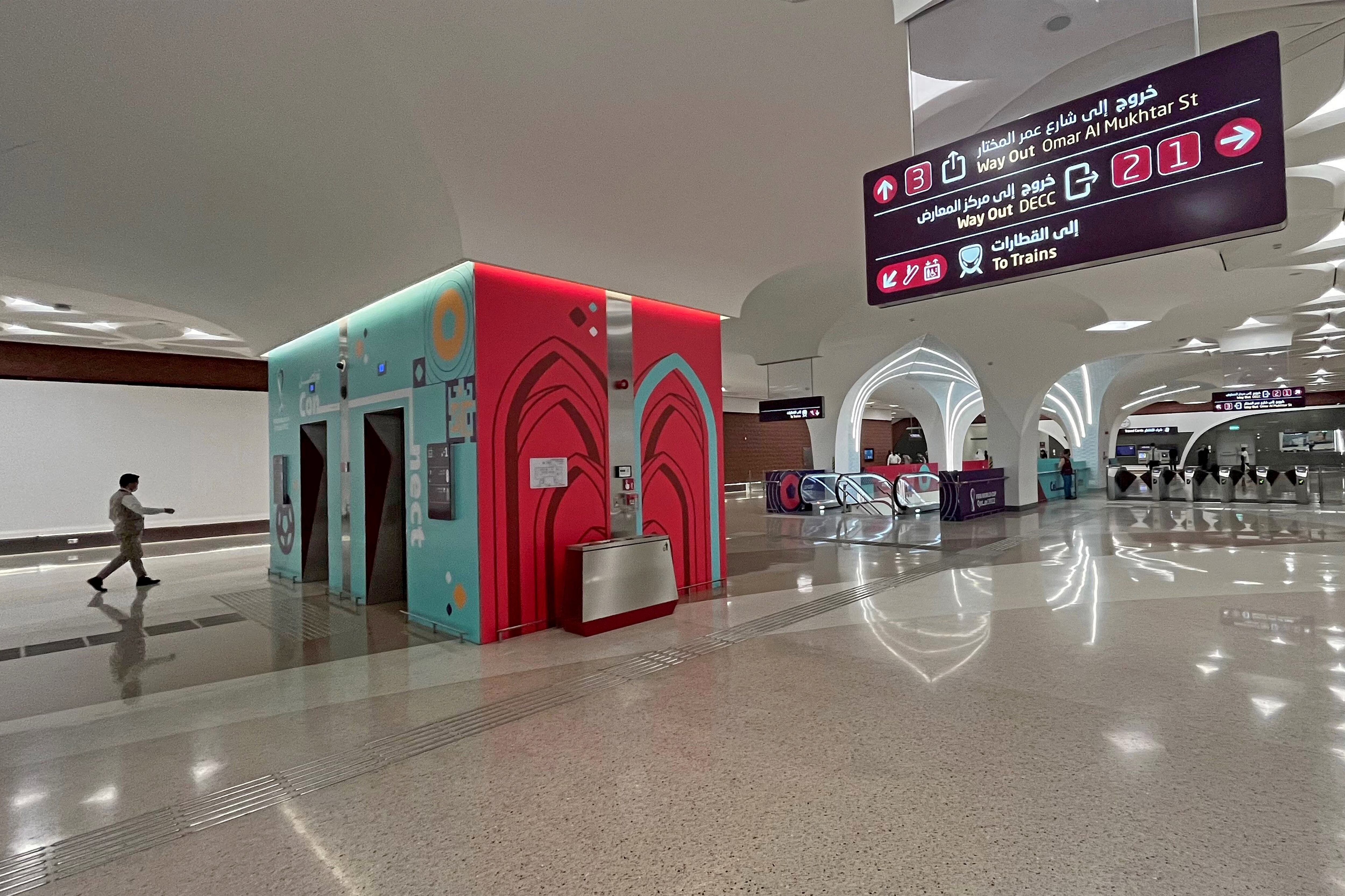 A picture shows a view of a metro station in the capital Doha on October 16, 2022. (Photo by Giuseppe CACACE / AFP)