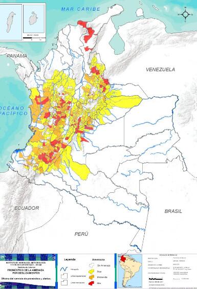 Pronóstico de amenaza por deslizamientos vigentes 10/03/2023.