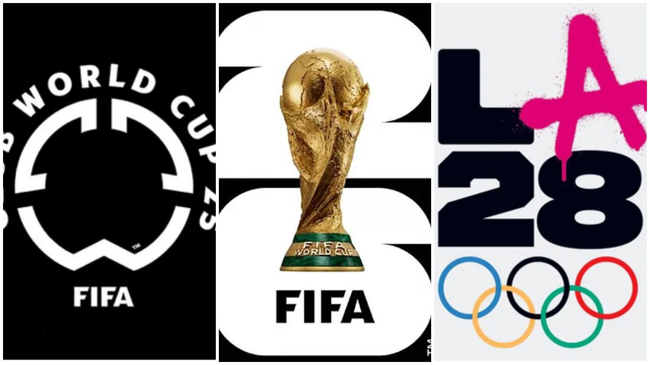 Logos oficiales de: 
Mundial de Clubes 2025
Mundial de FIFA 2026
Juegos Olímpicos Los Ángeles 2028
