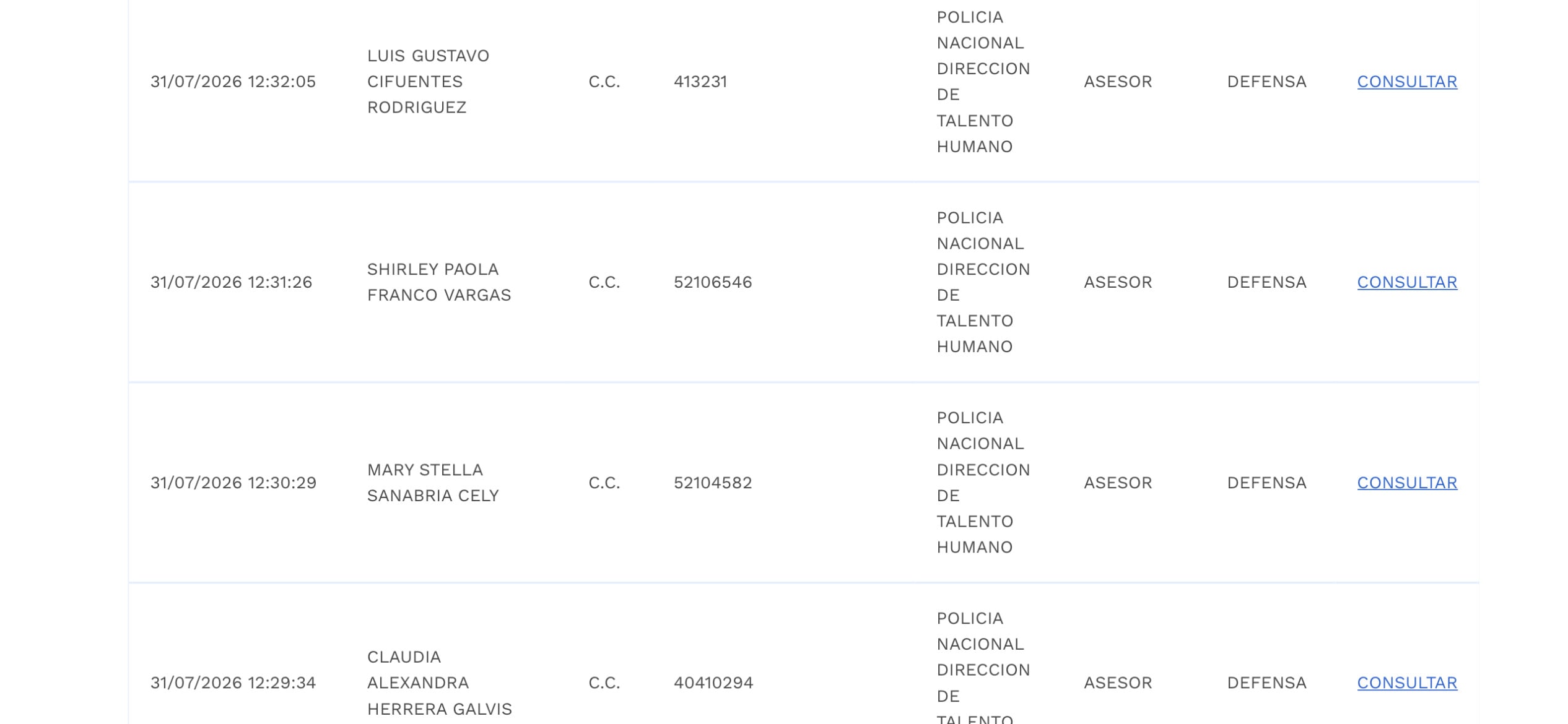 Hojas de vida página de aspirantes de la Presidencia.