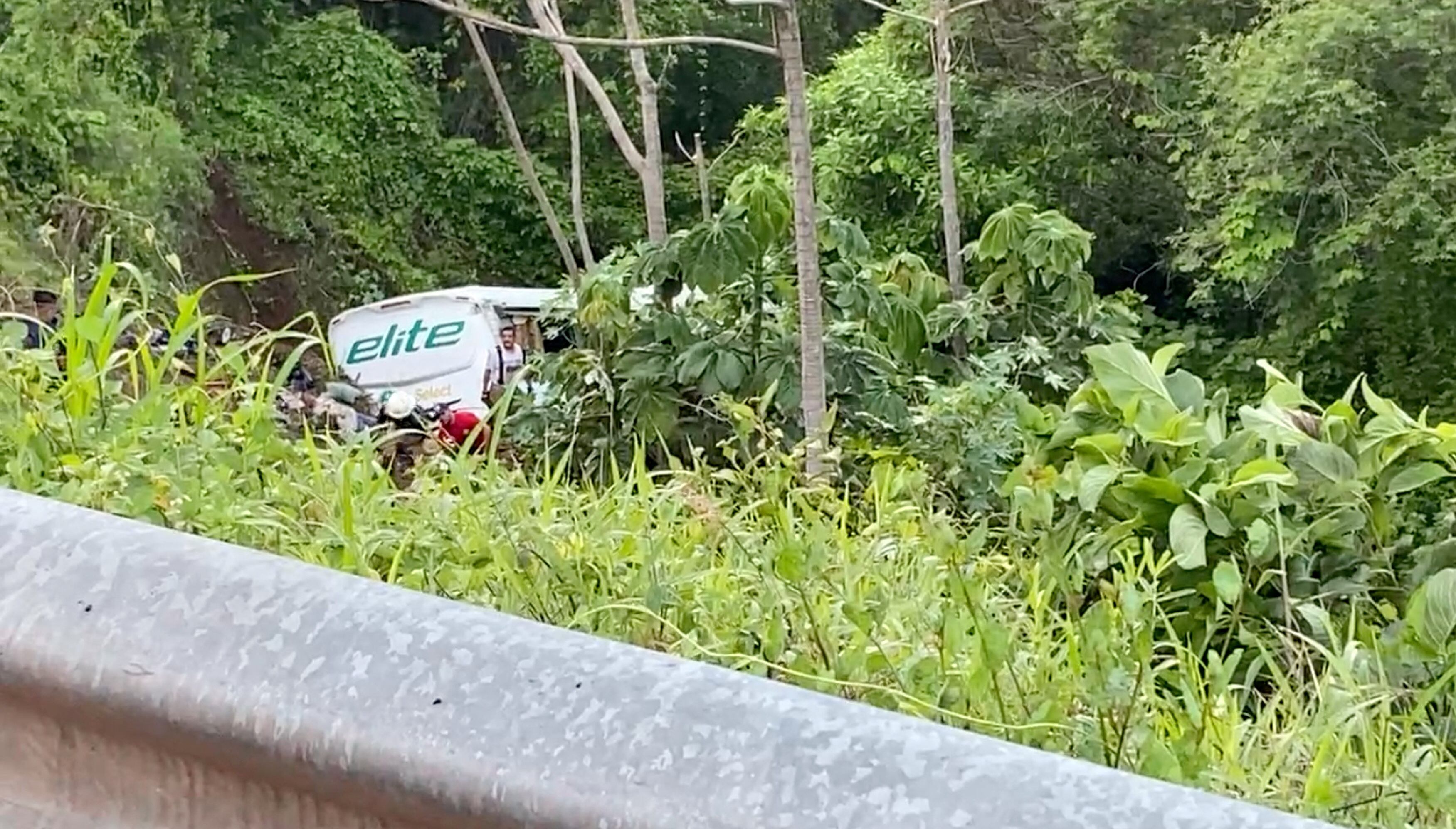 Una vista general del sitio de un accidente de autobús en Barranca Blanca, Nayarit, México, el 3 de agosto de 2023 en esta captura de pantalla tomada de un video de las redes sociales.