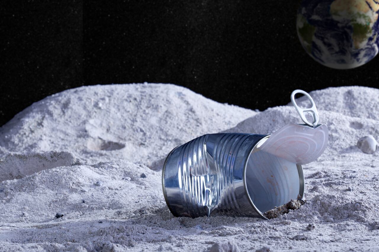 An aluminum can left over the moon surface.