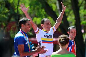 GUADALAJARA, MEXICO - OCTOBER 16: Marlon Perez of Colombia, gold medal of the Men's Time Trials Road Race during the 2011 XVI Pan American Games at Guadalajara Circuito and ruta on October 16, 2011 in Guadalajara, Mexico. (Photo by Hector Vivas/LatinContent via Getty Images)