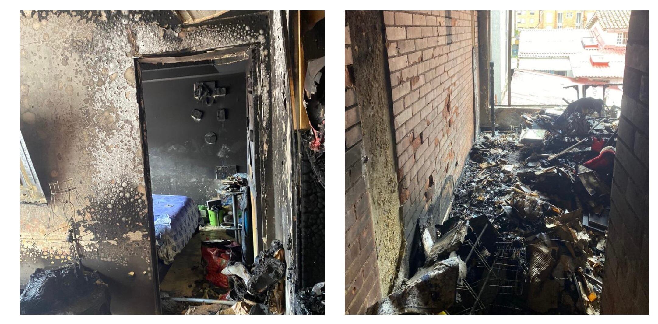El apartamento incendiado quedó completamente destruido dejando graves afectaciones en la fachada y en el apartamento de arriba.