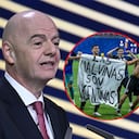 Gianni Infantino, presidente de la FIFA / Pancarta de Malvinas en Atlanta