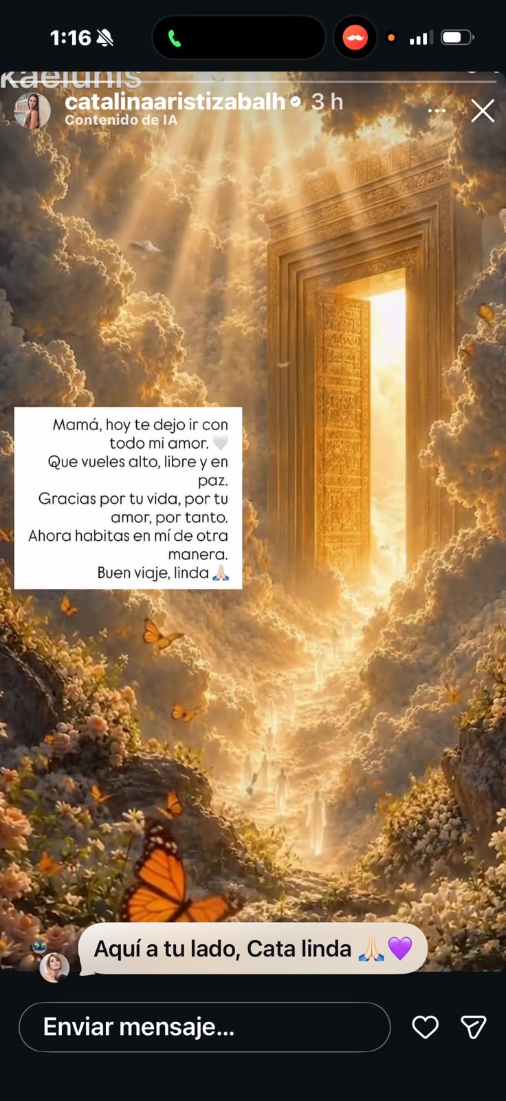 Catalina Aristizábal le dedicó sentido mensaje a su mamá, Yamile Humar.
