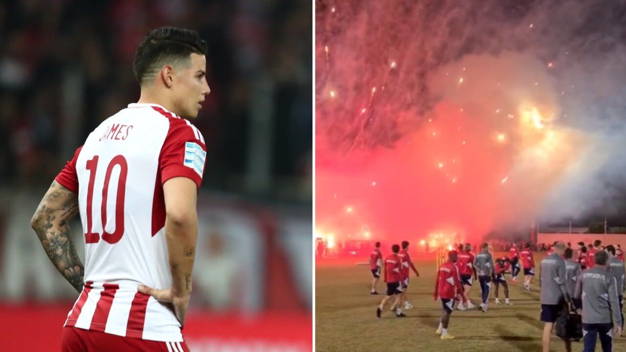 La hinchada de Olympiacos se volcó al entrenamiento para apoyar a sus jugadores.
