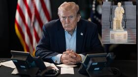 El presidente Trump y la estatua de Cristóbal Colón reinstalada en los terrenos de la Casa Blanca, una medida que ha generado debate nacional.