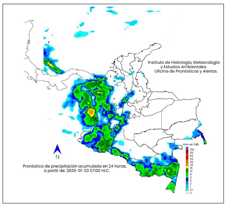 Pronóstico del Ideam para el viernes 23 de enero de 2026