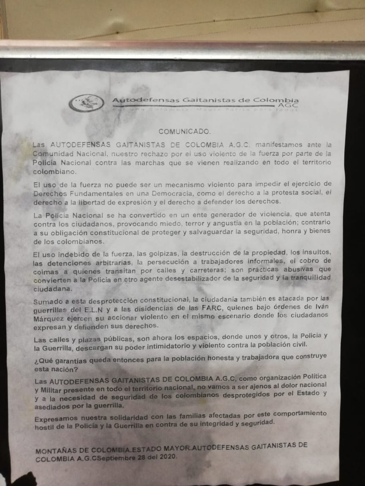 Temor en Urabá y Chocó por grafitis de las AGC