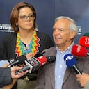 Los ministros de Agricultura, Jhenifer Mojica, y de Hacienda, Ricardo Bonilla, al terminar el Comité Nacional Cafetero.