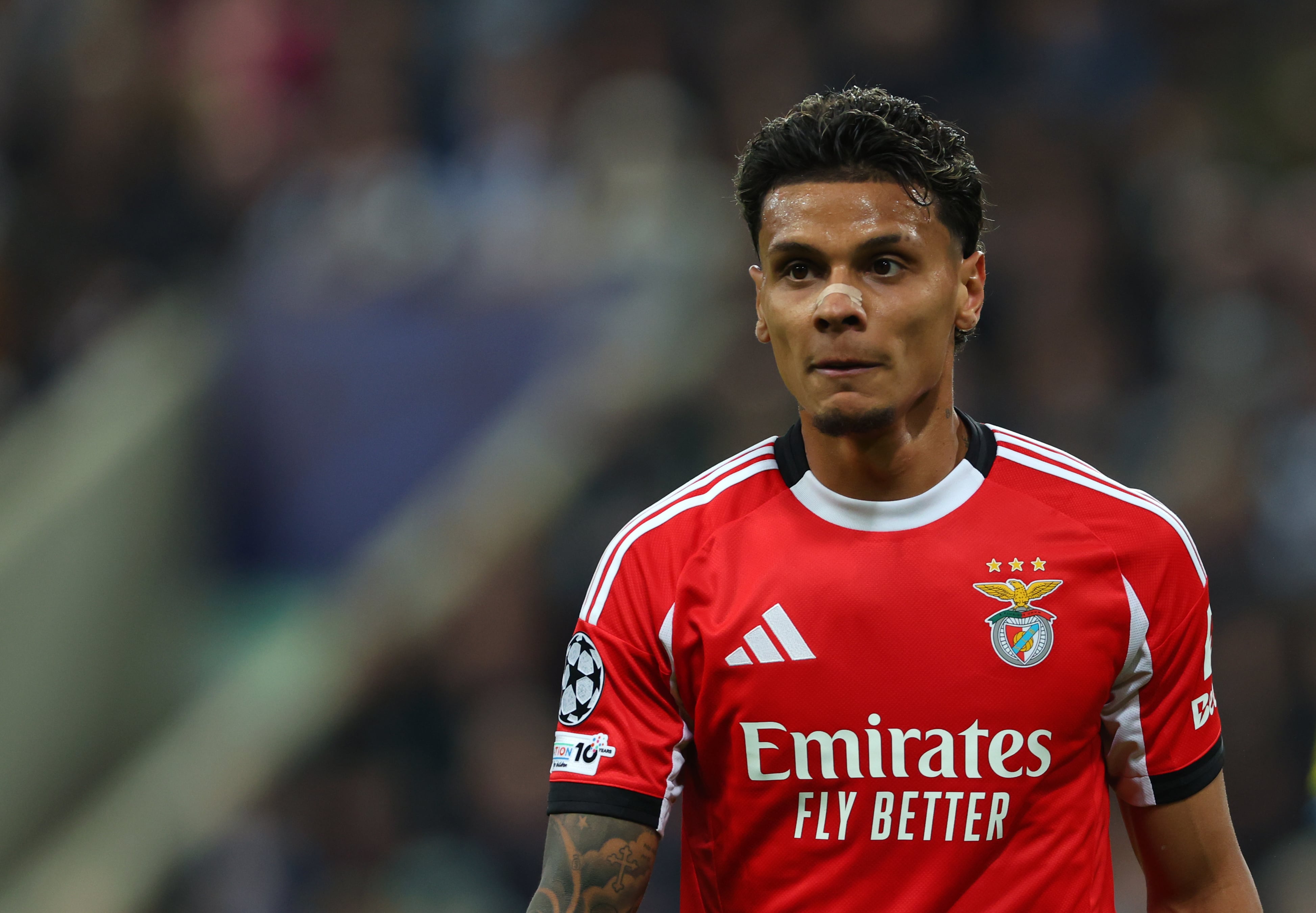 NEWCASTLE UPON TYNE, ENGLAND - OCTOBER 21: Richard Rios of SL Benfica looks on during the UEFA Champions League 2025/26 League Phase MD3 match between Newcastle United FC and SL Benfica at St James' Park on October 21, 2025 in Newcastle upon Tyne, England. (Photo by Molly Darlington/Copa/Getty Images)
