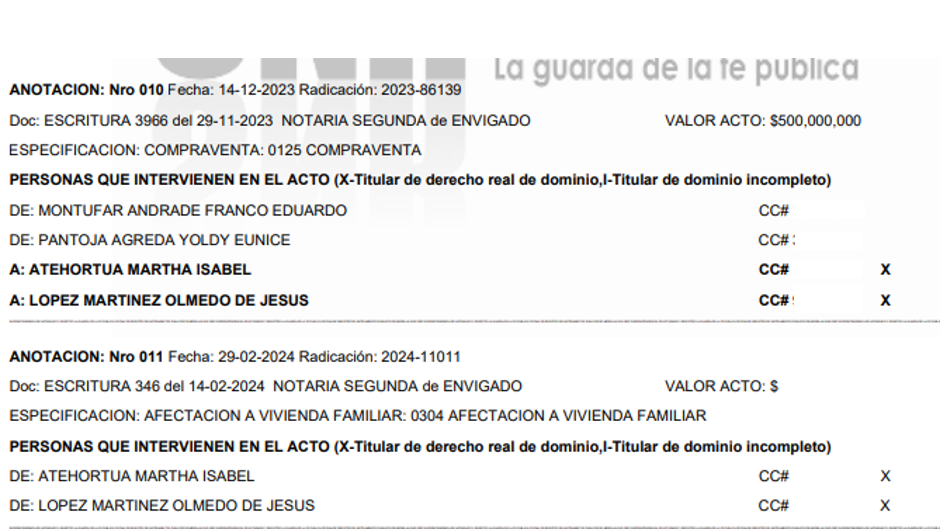 Escritura casa Olmedo López.