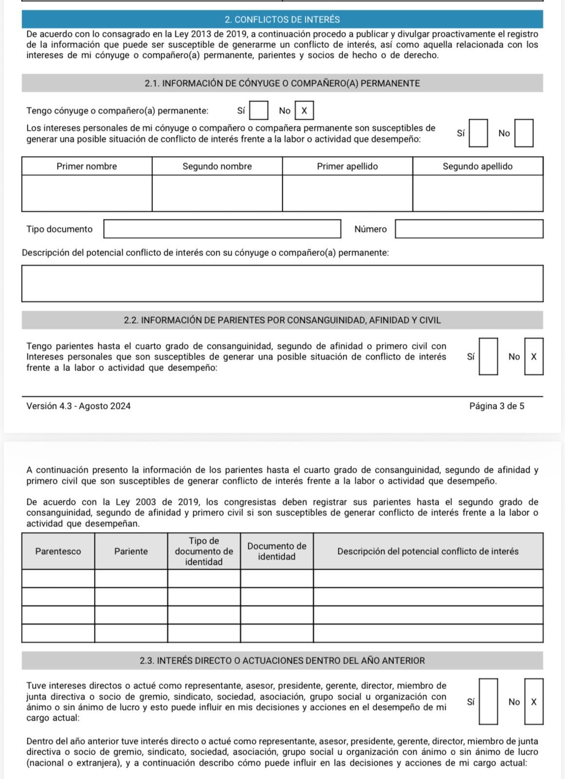 Esta es la declaración de conflictos de interés de la ministra de cultura en la que no se reportaron los contratos de su mamá y su hermano con el Gobierno.