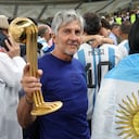 LUSAIL CITY, QATAR - DECEMBER 18: Jorge Messi, father and agent of Lionel Messi - holding his son's trophy of 'Best player of the World Cup - following the FIFA World Cup Qatar 2022 Final match between Argentina and France at Lusail Stadium on December 18, 2022 in Lusail City, Qatar. (Photo by Jean Catuffe/Getty Images)