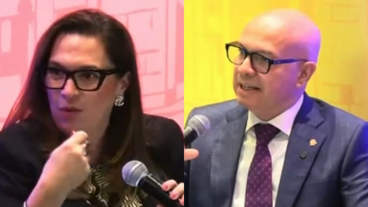 La magistrada Natalia Ángel Cabo, vicepresidente de la Corte Constitucional, y el magistrado Mauricio Lenis, presidente de la Corte Suprema.