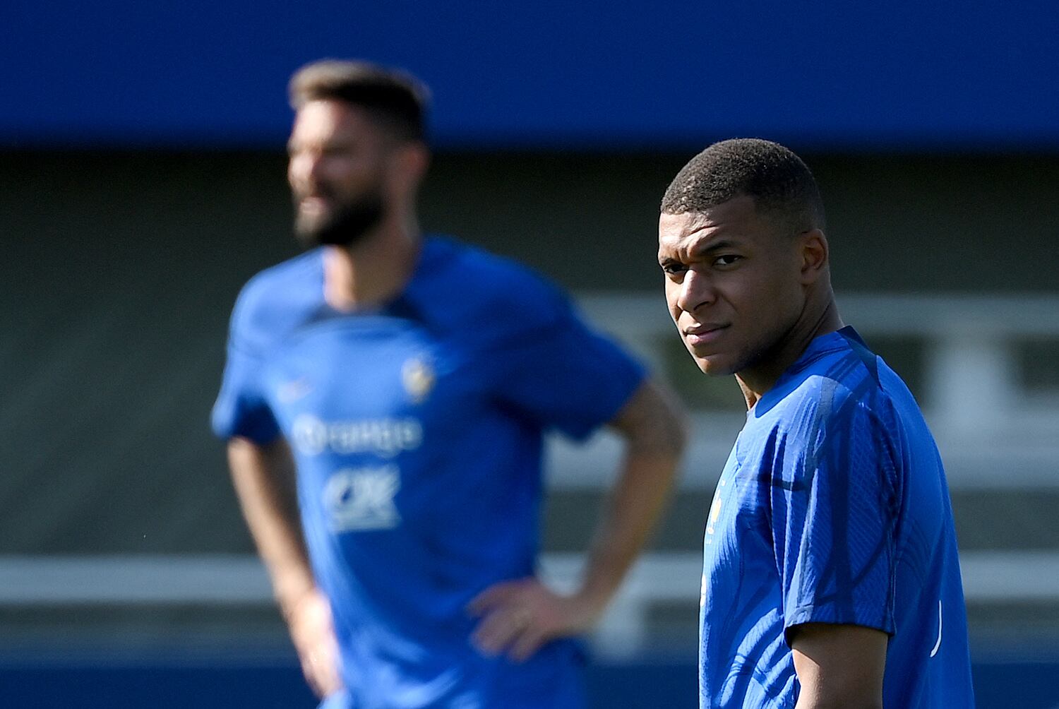 France's forward Kylian Mbappe attends a training session in Clairefontaine-en-Yvelines on June 14, 2023, as part of the French national team's preparations for the upcoming UEFA Euro 2024 football tournament qualifying matches. France will play against Gibraltar on June 16, 2023 and against Greece on June 19, 2023 in their UEFA Euro 2024 Group B Qualification matches. (Photo by FRANCK FIFE / AFP)