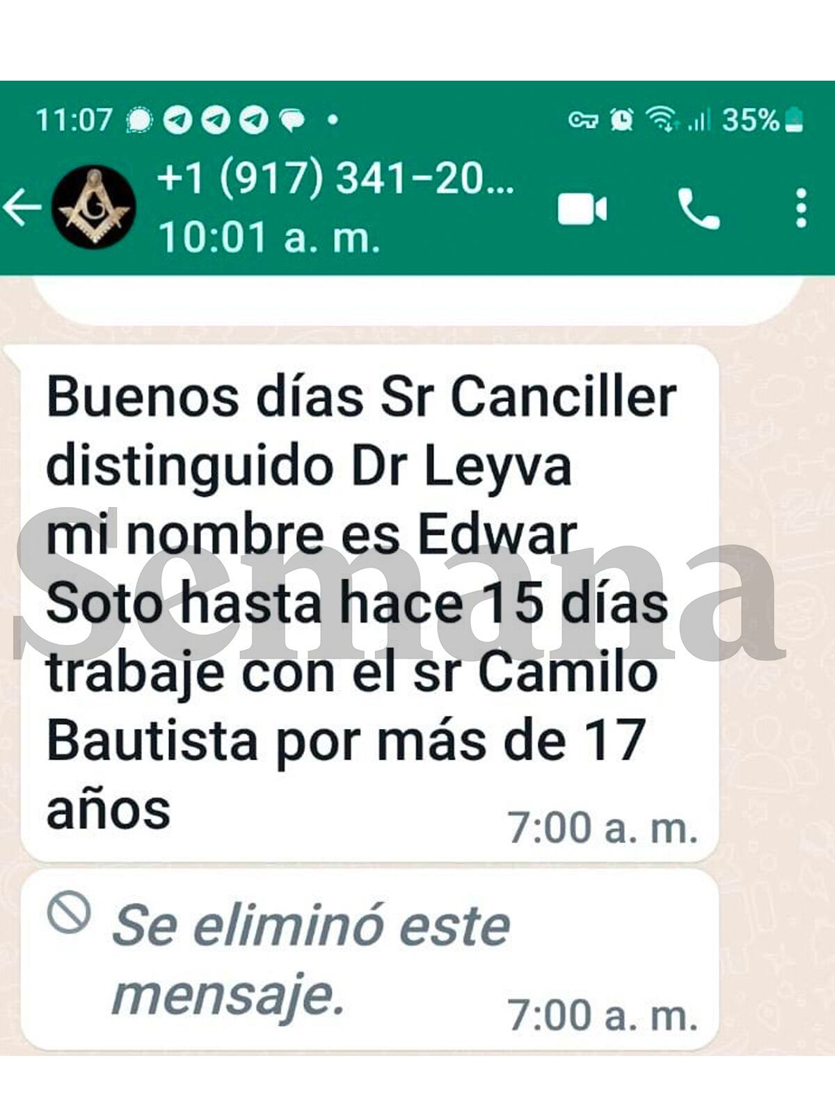 Mensaje al canciller Leyva.