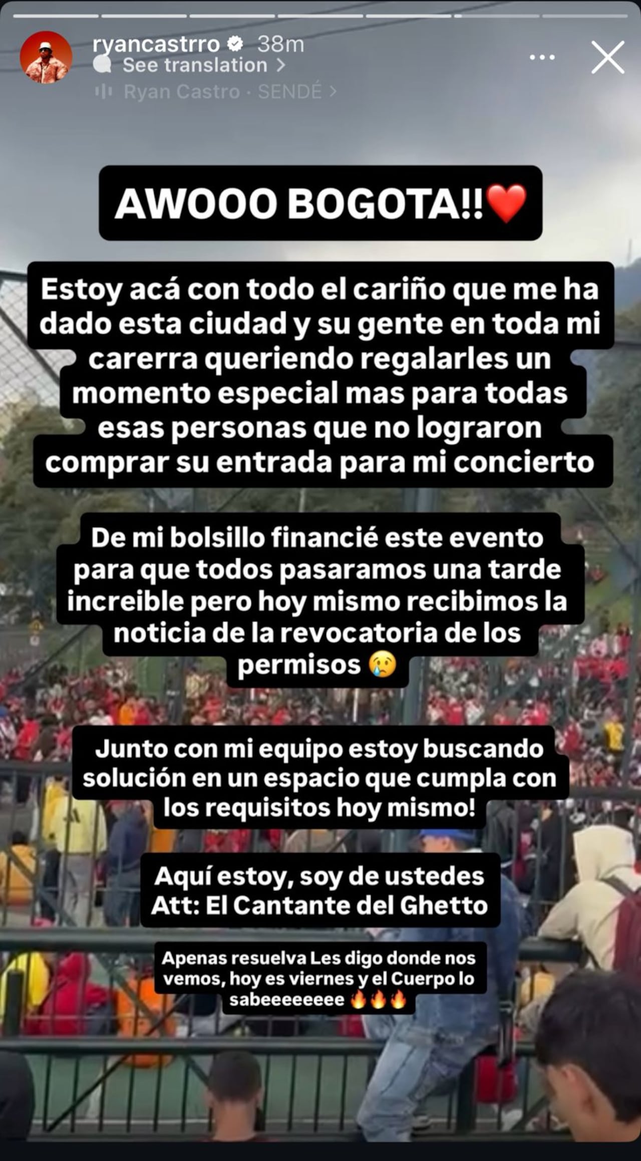 Ryan Castro se pronunció sobre la cancelación de su concierto.
