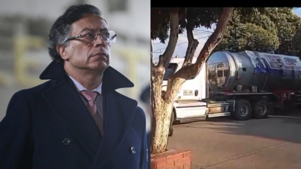 El presidente Gustavo Petro y el carrotanque con propaganda política.