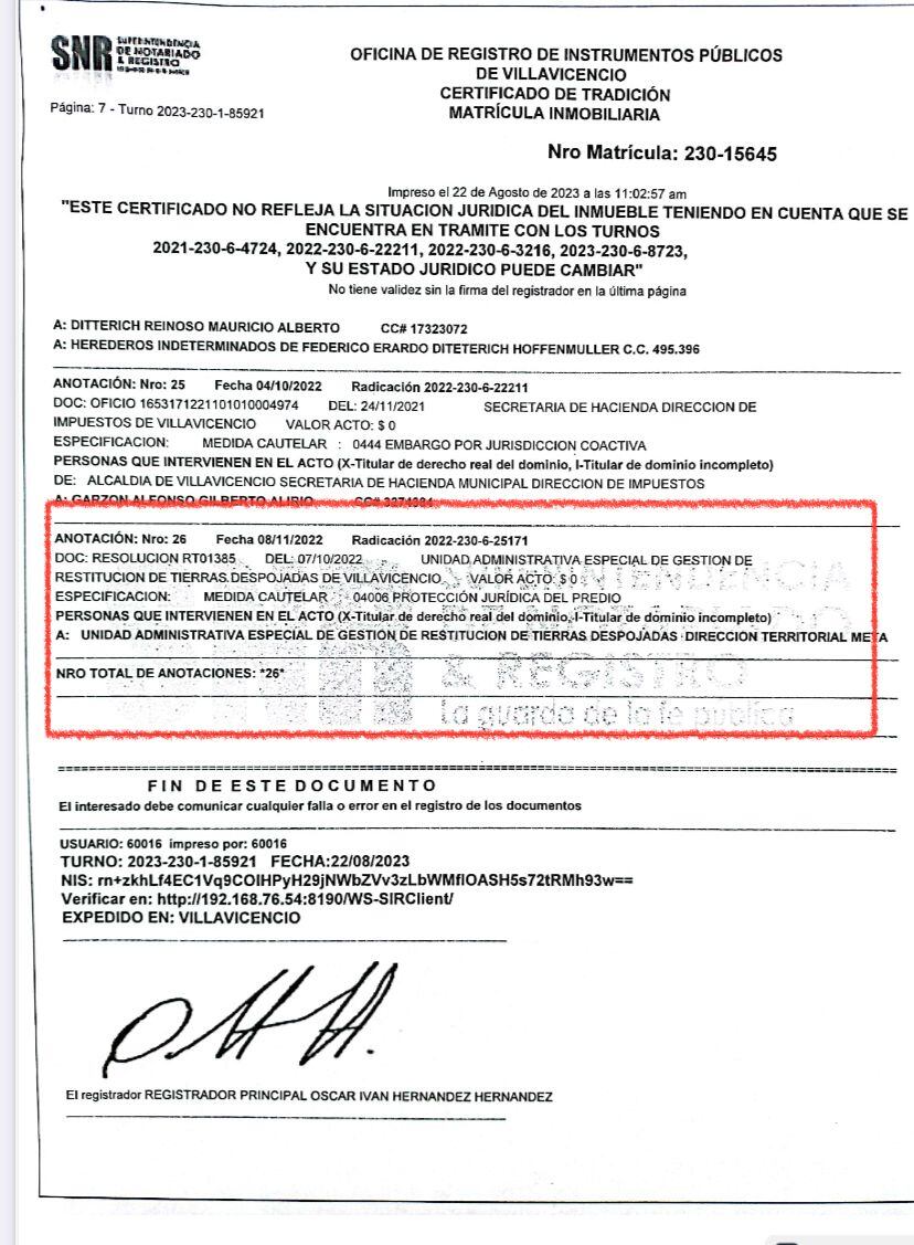 Herederos de la finca La Camelia en Villavicencio advierten que los quieren expropiar