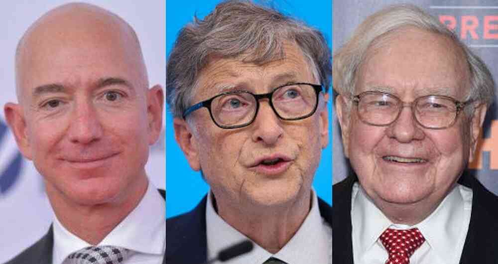 Jeff Bezos, CEO de Amazon; Bill Gates, expresidente de Microsoft y filántropo, y Warren Buffet, presidente de Berkshire Hathaway.