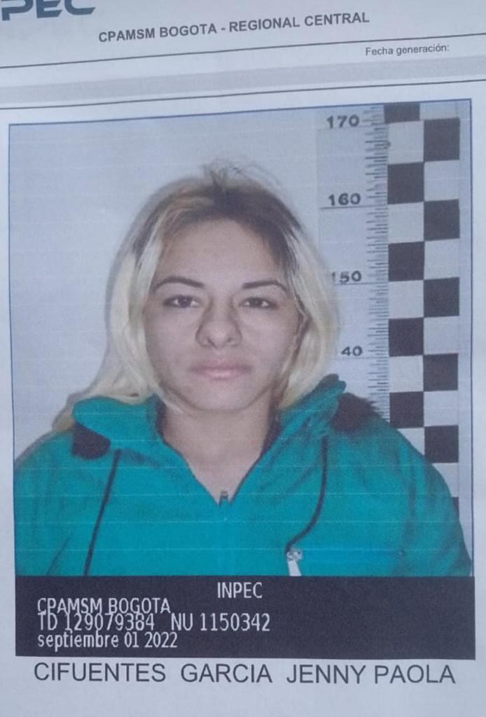 JENNY PAOLA CIFUENTES GARCÍA SE FUGÓ DE LA CÁRCEL DEL BUEN PASTOR DE BOGOTÁ.