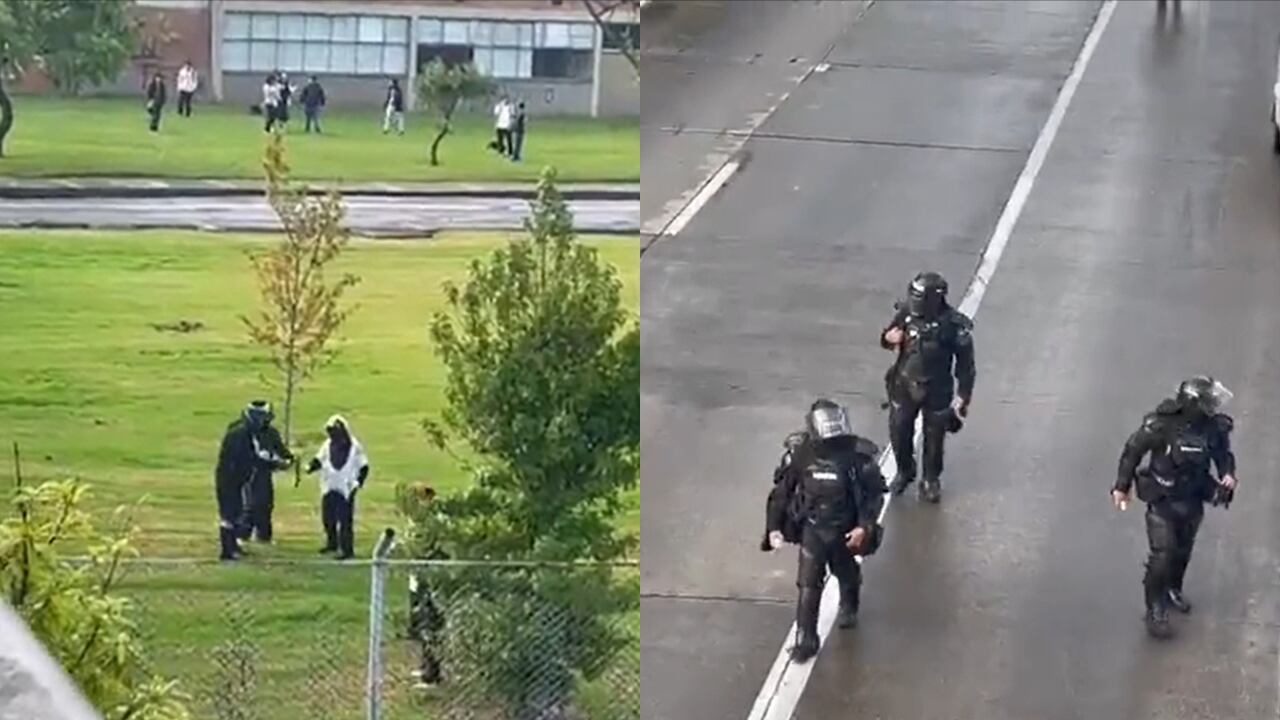 Los encapuchados lanzaron bombas molotov contra los integrantes de la Fuerza Pública.