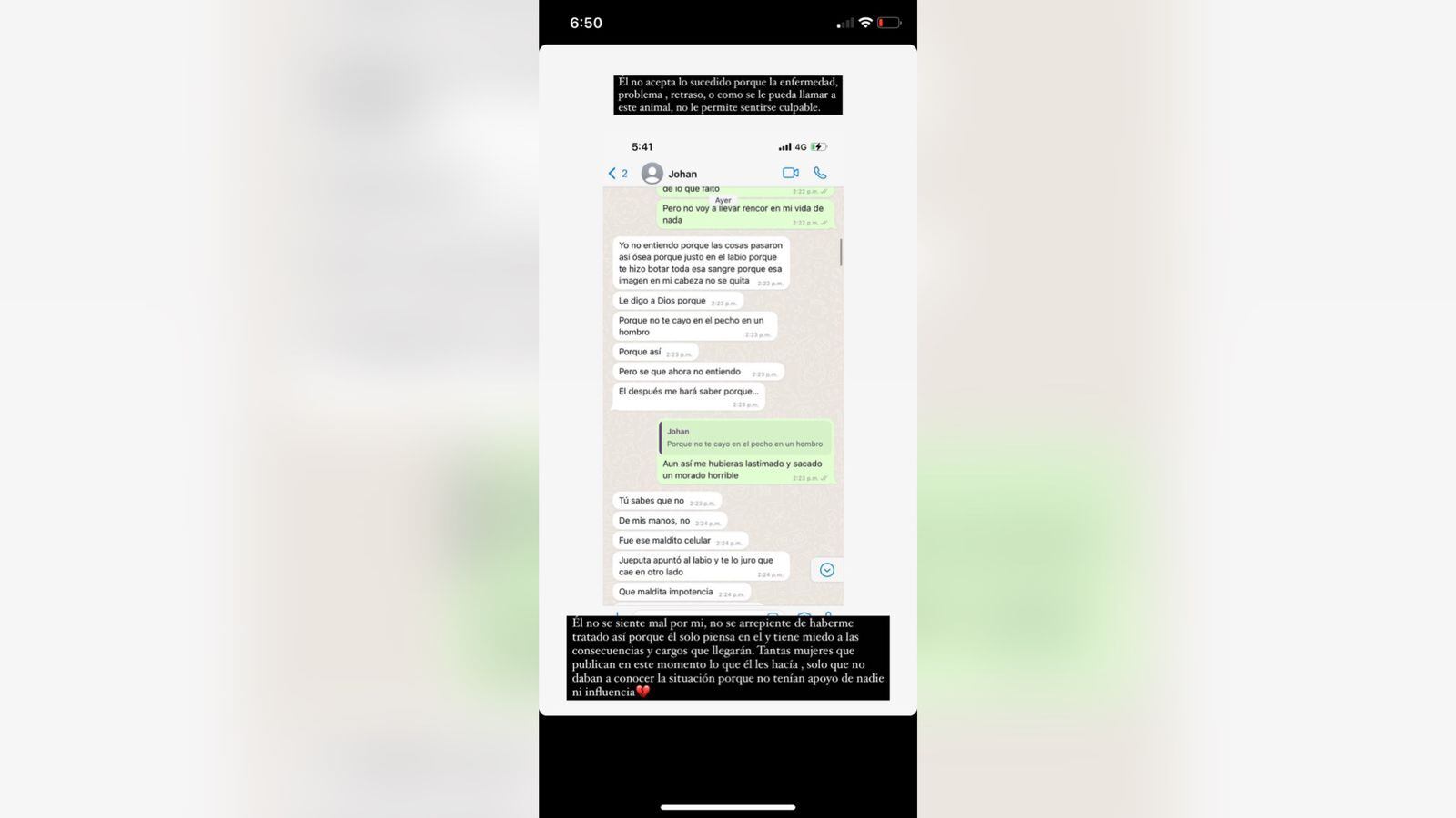 Este es el pantallazo de la conversación de la mujer y su presunto agresor.