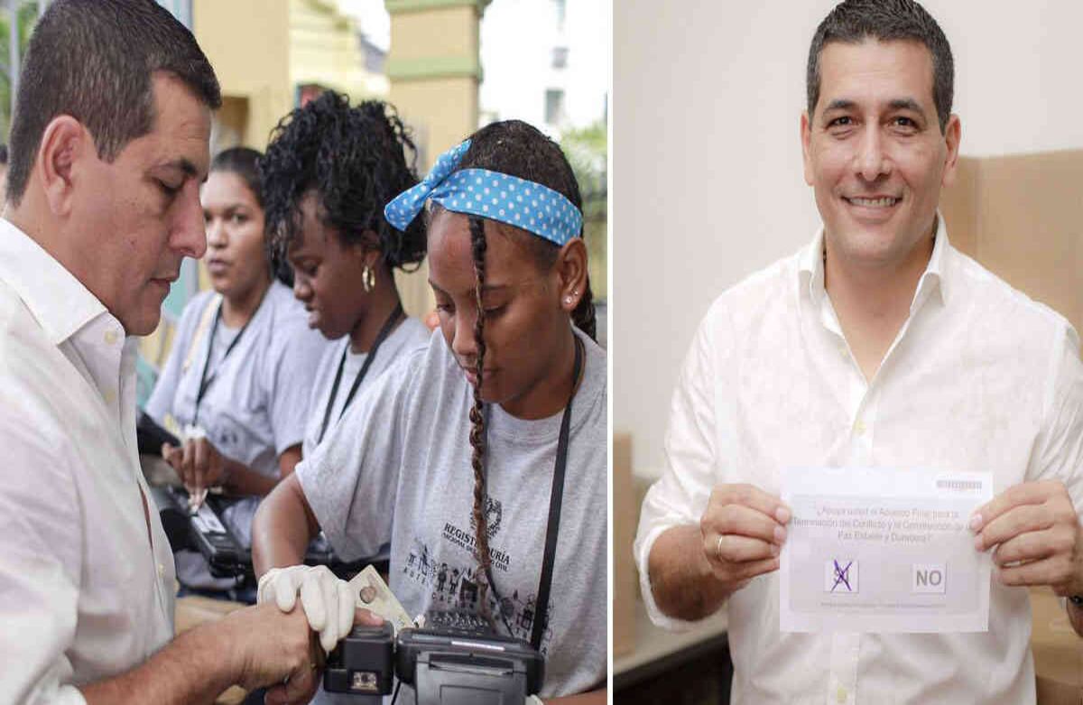 Gobernador de Bolivar Dumek Turbay Paz votó en la Universidad Tecnológica. Foto: Tadeo Martínez / SEMANA.