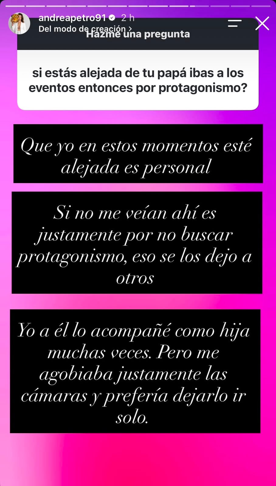 Andrea Petro habló de su padre.