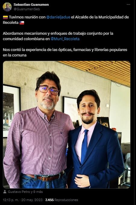 Esta fue la publicación hecha por Sebastián Guanumen cuando se reunió con Daniel Jadue en mayo de 2023.