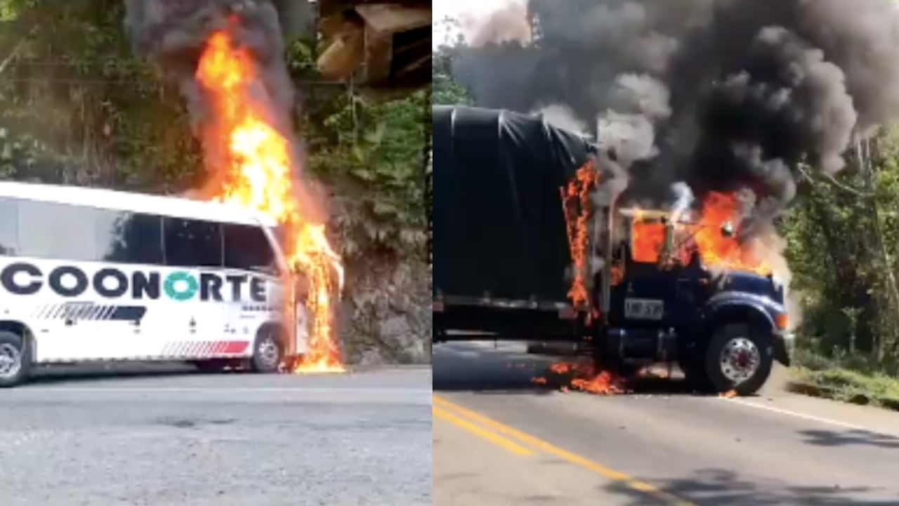 La quema de algunos carros en el Bajo Cauca.