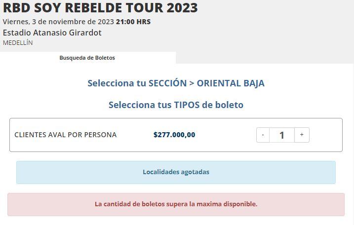 Localidad Oriental Baja RBD agotada