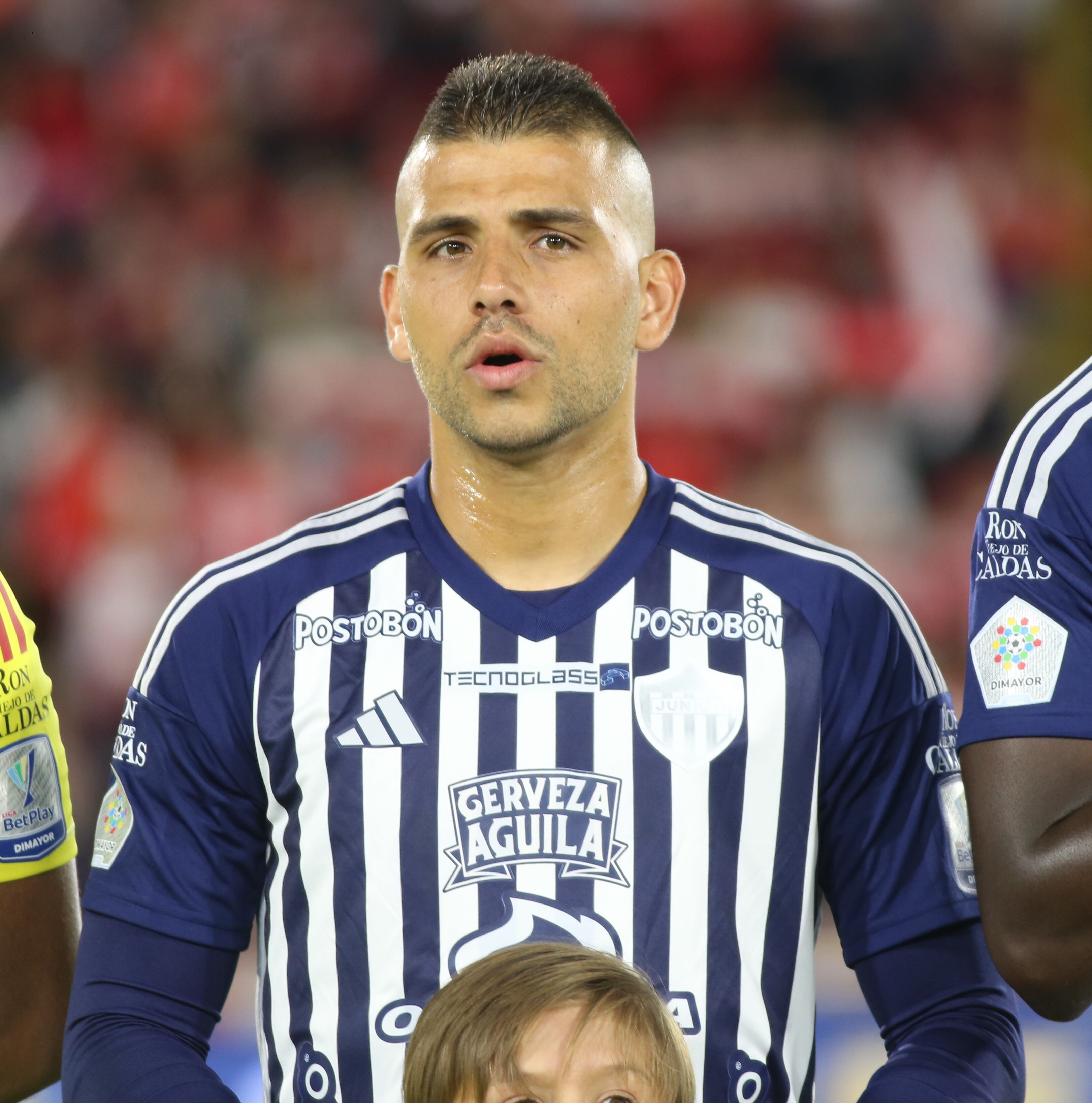 Steven Rodriguez of Atletico Junior participates in the match between Independiente Santa Fe and Atletico Junior on Matchday 18 of the DIMAYOR I 2025 BetPlay League, played at the Nemesio Camacho El Campin Stadium in Bogota, Colombia. (Photo by Daniel Garzon Herazo/NurPhoto via Getty Images)