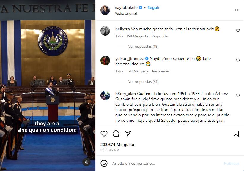 El comentario con que Yeison Jiménez demostró su apoyo a Nayib Bukele.
