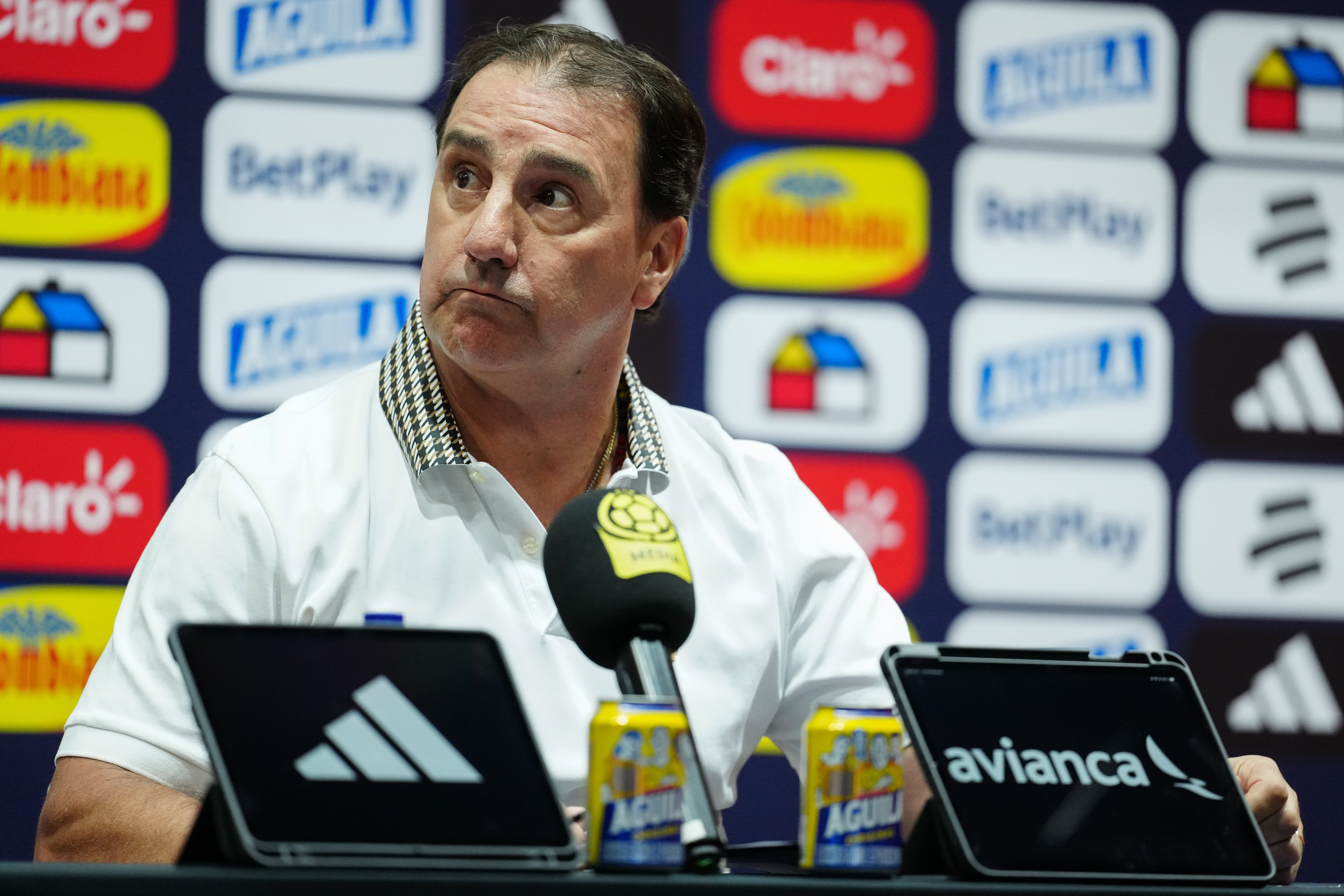 BOGOTA, COLOMBIA - MAY 25: Néstor Lorenzo, head coach of the Colombia national soccer team, attends a press conference to announce the players who will be part of the squad for the 2026 FIFA World Cup at the sports headquarters of the Federación Colombiana de Fútbol on May 25, 2026 in Bogota, Colombia. (Photo by Andres Rot/Getty Images)